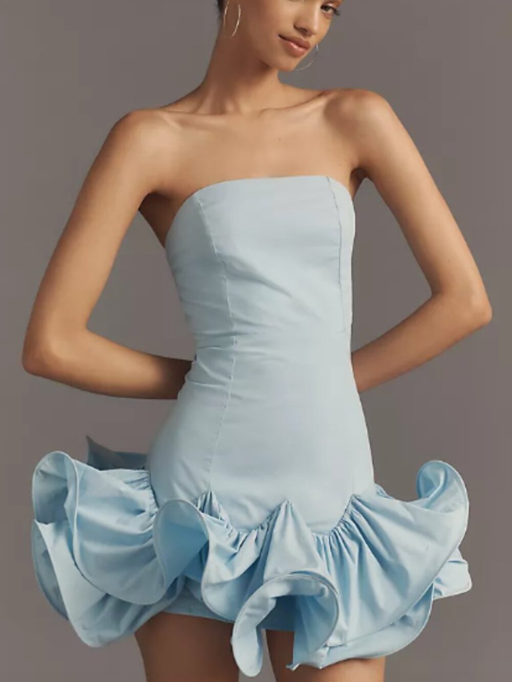 Anthropologie Maeve Strapless Ruffle Mini Dress Sky Blue Sz L NWT - Picture 2 of 4